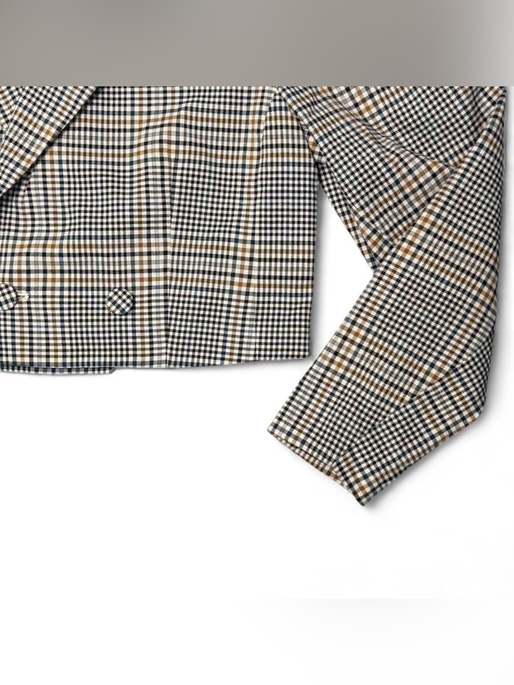 INC International Concepts Cropped Plaid Blazer in Black and Tan - Picture 4 of 8